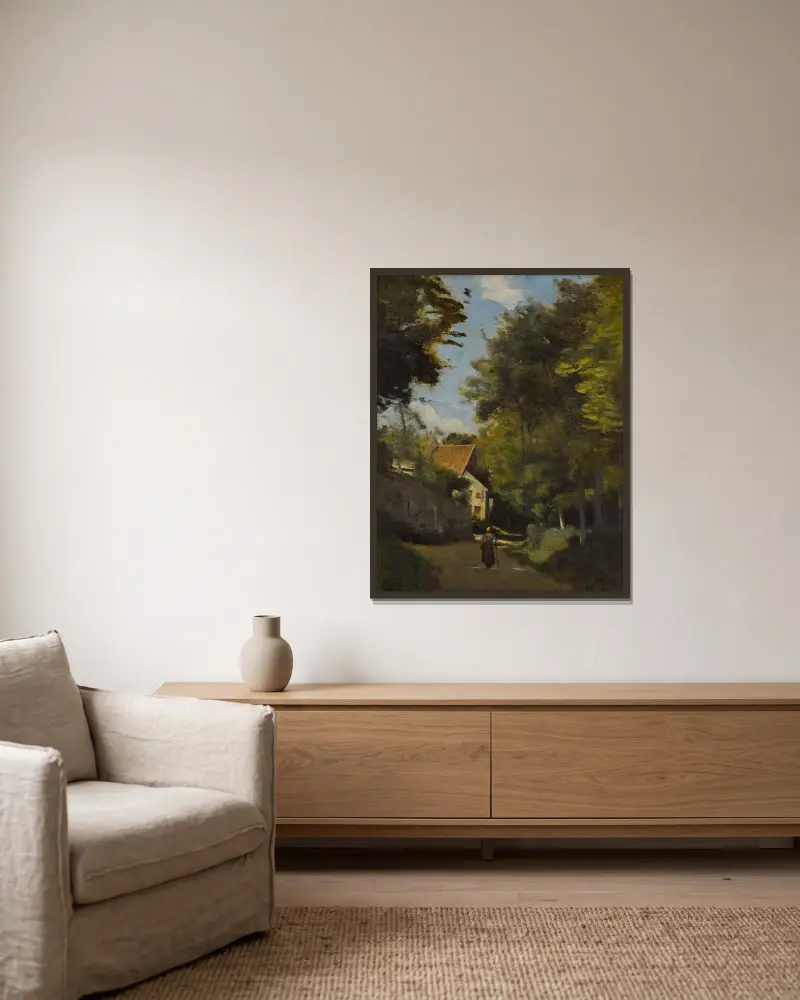 Luzancy, le mur de la proprieté de M. Remy av Jean-Baptiste-Camille Corot inramad på en vägg