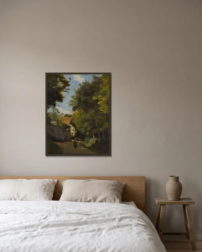 Luzancy, le mur de la proprieté de M. Remy av Jean-Baptiste-Camille Corot inramad på en vägg