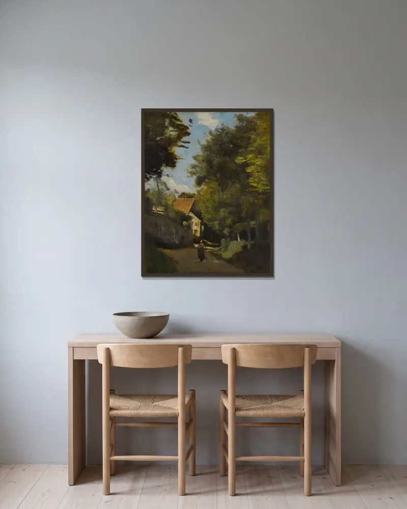 Luzancy, le mur de la proprieté de M. Remy av Jean-Baptiste-Camille Corot inramad på en vägg