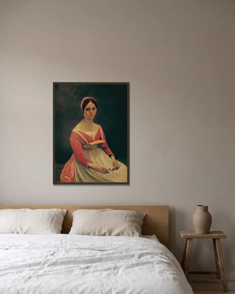 Madame Legois av Jean-Baptiste-Camille Corot inramad på en vägg