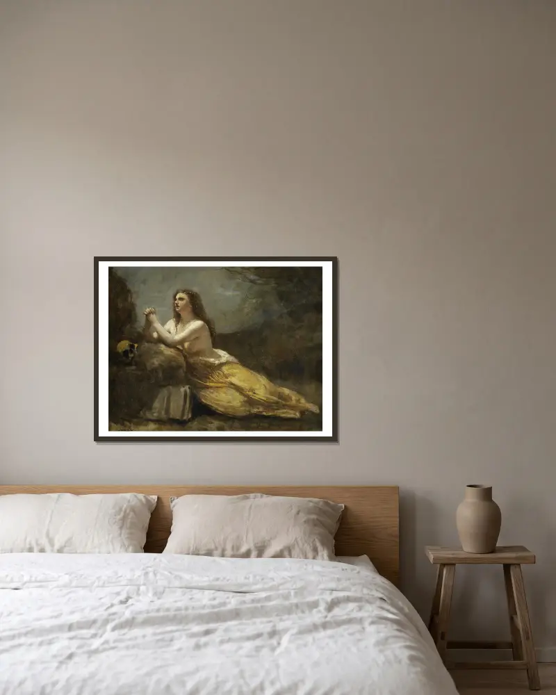 Madeleine En Prière av Jean-Baptiste-Camille Corot inramad på en vägg