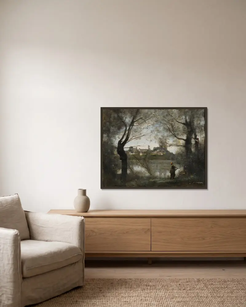 Mantes (večer), 1865 – Nr. 1, Jean-Baptiste-Camille Corot v rámu na stěně