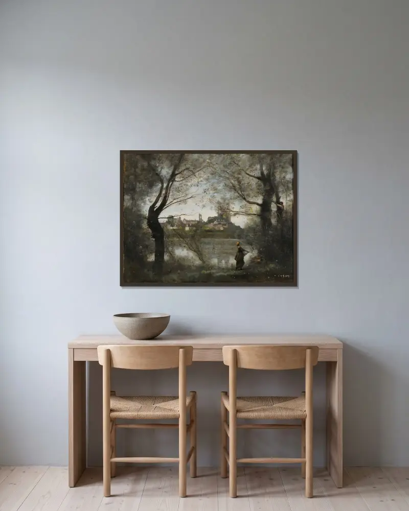 Mantes (večer), 1865 – Nr. 1, Jean-Baptiste-Camille Corot v rámu na stěně