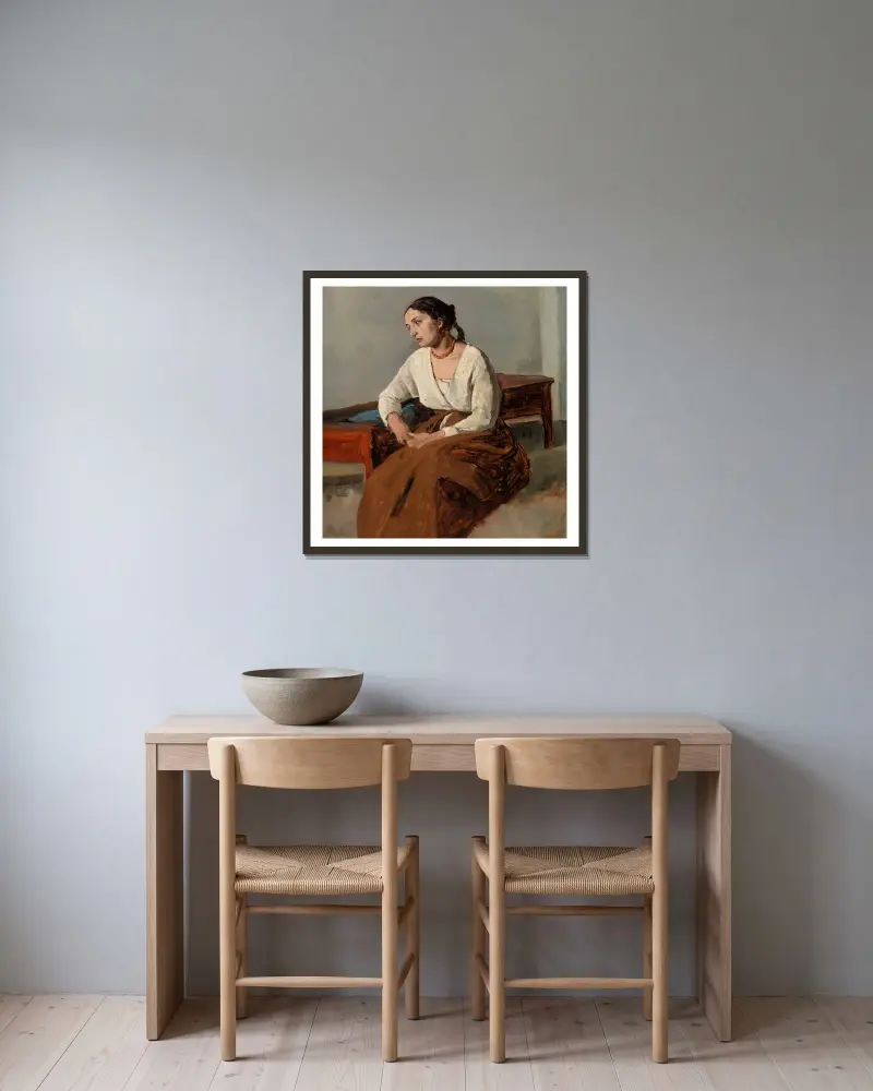 Melancholische Italienerin von Jean-Baptiste-Camille Corot gerahmt an einer Wand
