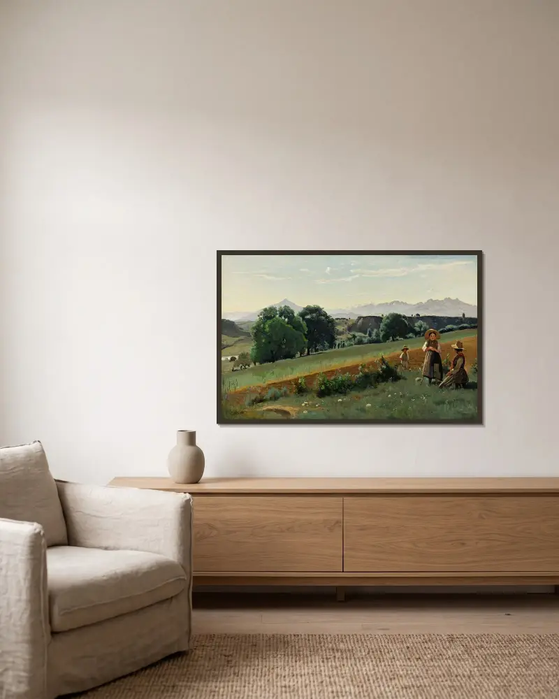 Mornex (Haute-Savoie)-Au Fond, Le Môle av Jean-Baptiste-Camille Corot inramad på en vägg