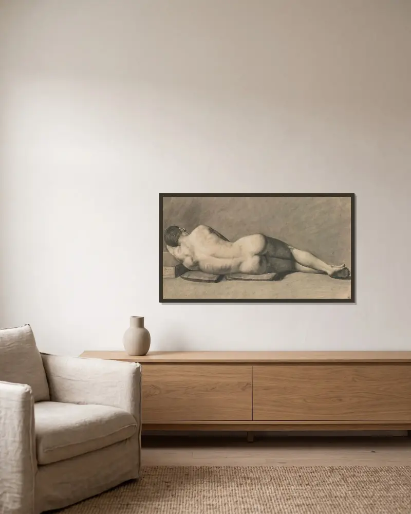 Nu D’homme von Jean-Baptiste-Camille Corot gerahmt an einer Wand