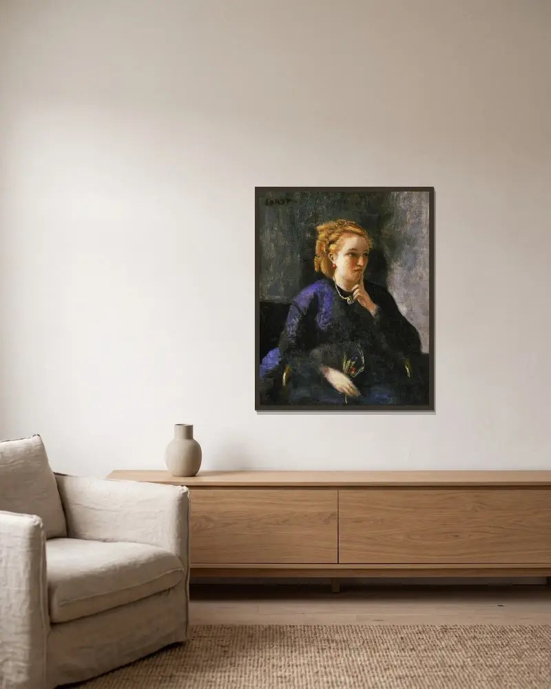 Portrait of a Woman av Jean-Baptiste-Camille Corot inramad på en vägg