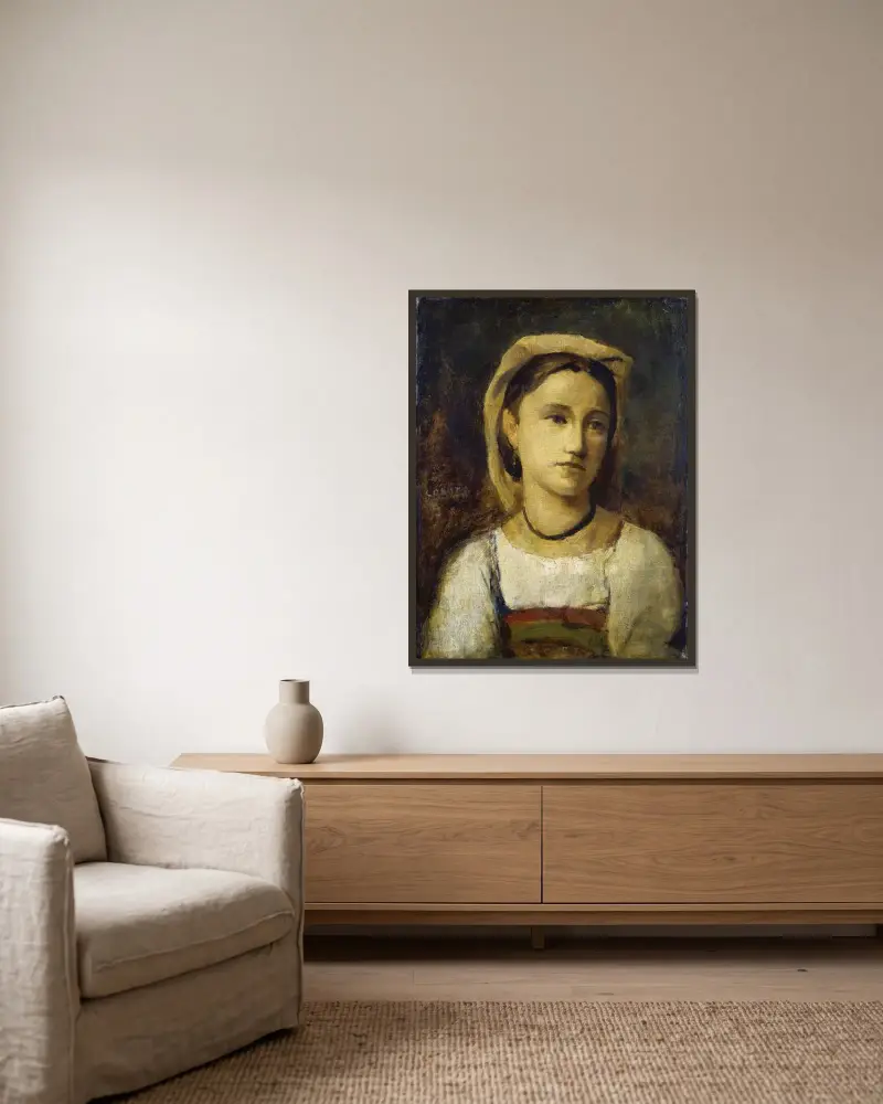 Porträtt av en italiensk flicka av Jean-Baptiste-Camille Corot inramad på en vägg