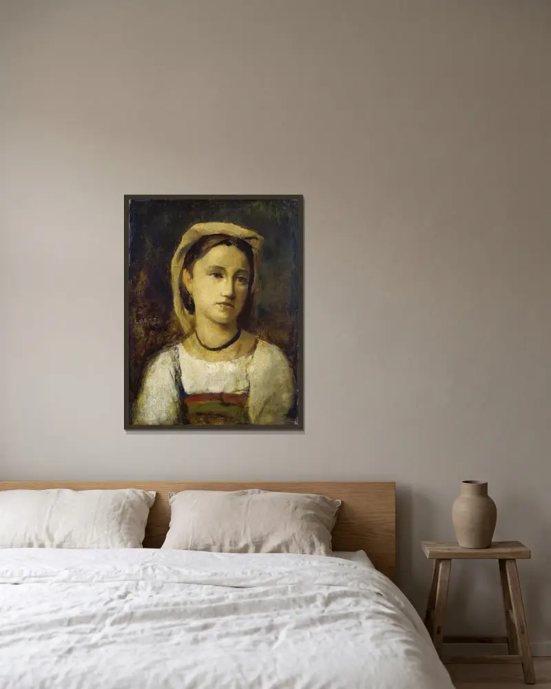 Porträtt av en italiensk flicka av Jean-Baptiste-Camille Corot inramad på en vägg