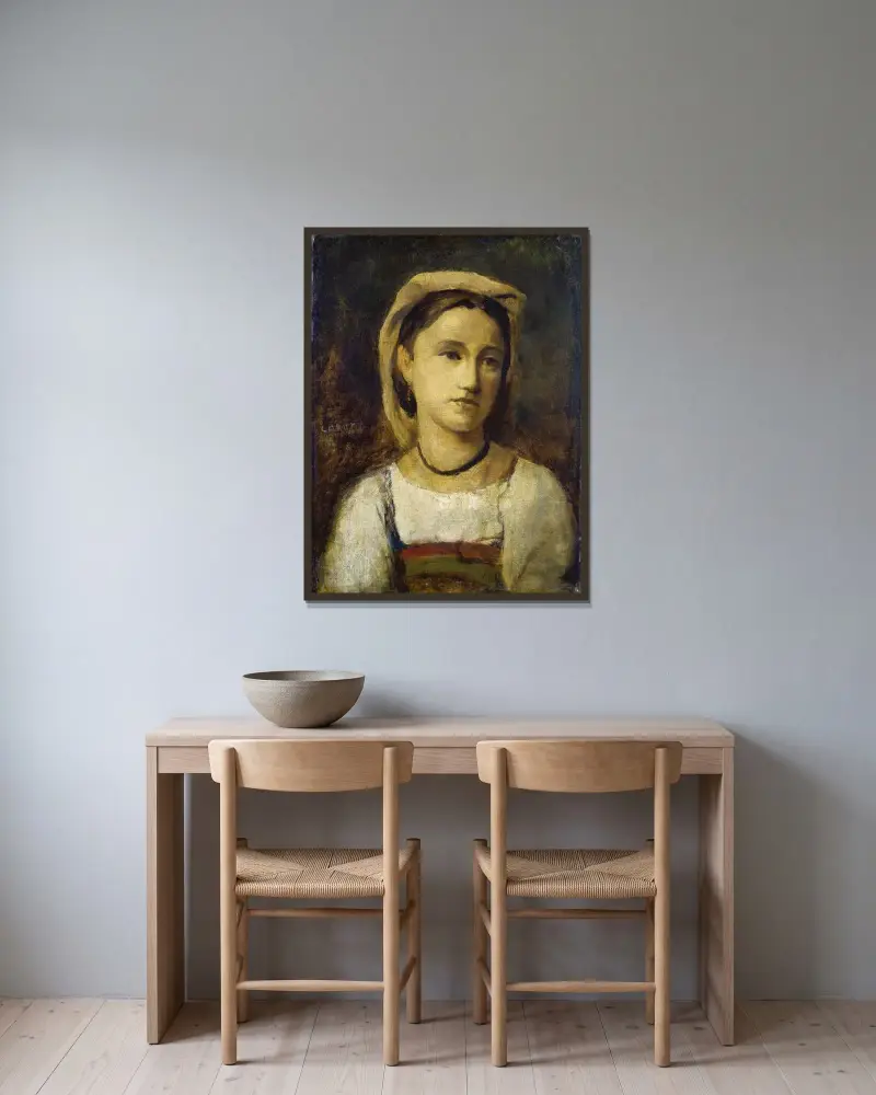 Porträtt av en italiensk flicka av Jean-Baptiste-Camille Corot inramad på en vägg