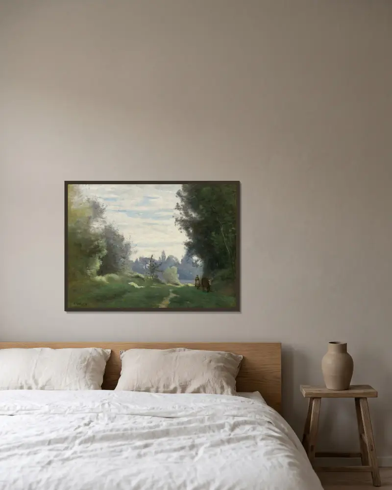 Jitřní paprsky (Kráva jdoucí na pole), Jean-Baptiste-Camille Corot v rámu na stěně