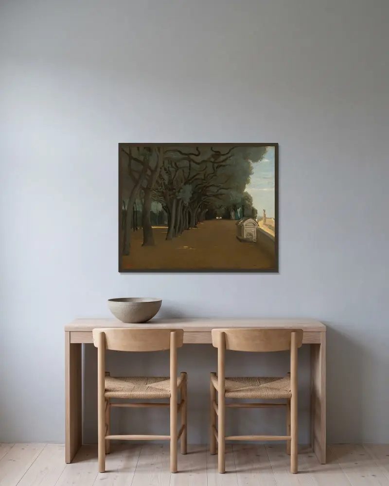 Rome; Terrasse De La Villa Pamphili av Jean-Baptiste-Camille Corot inramad på en vägg