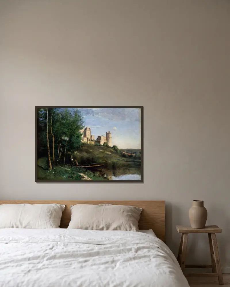 Ruins of the Château de Pierrefonds av Jean-Baptiste-Camille Corot inramad på en vägg