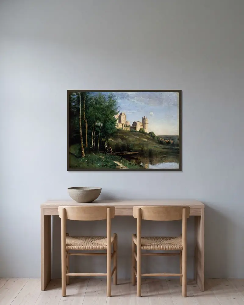Ruins of the Château de Pierrefonds av Jean-Baptiste-Camille Corot inramad på en vägg
