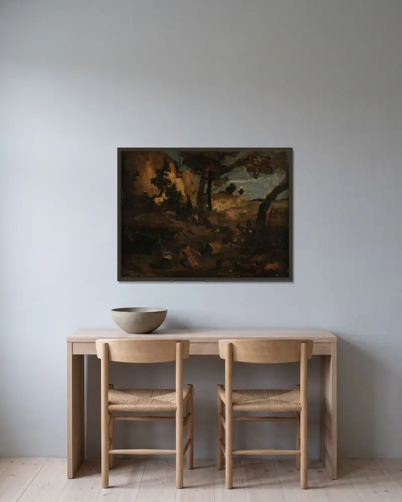 Der heilige Hieronymus von Jean-Baptiste-Camille Corot gerahmt an einer Wand