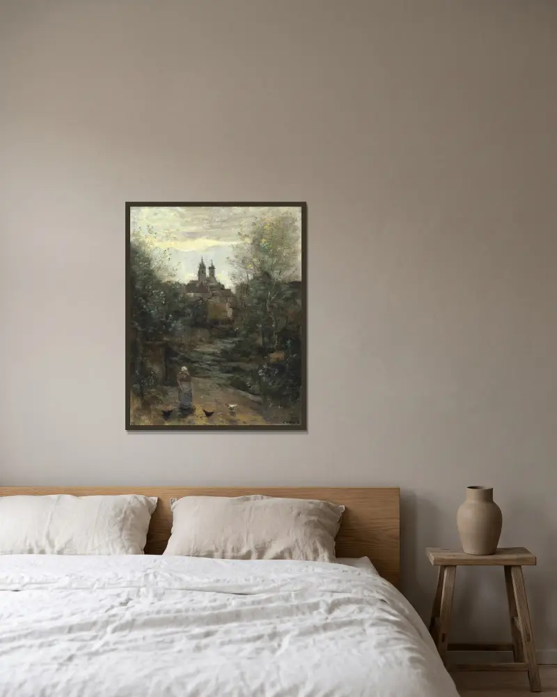 Semur, Le Chemin De L’église av Jean-Baptiste-Camille Corot inramad på en vägg