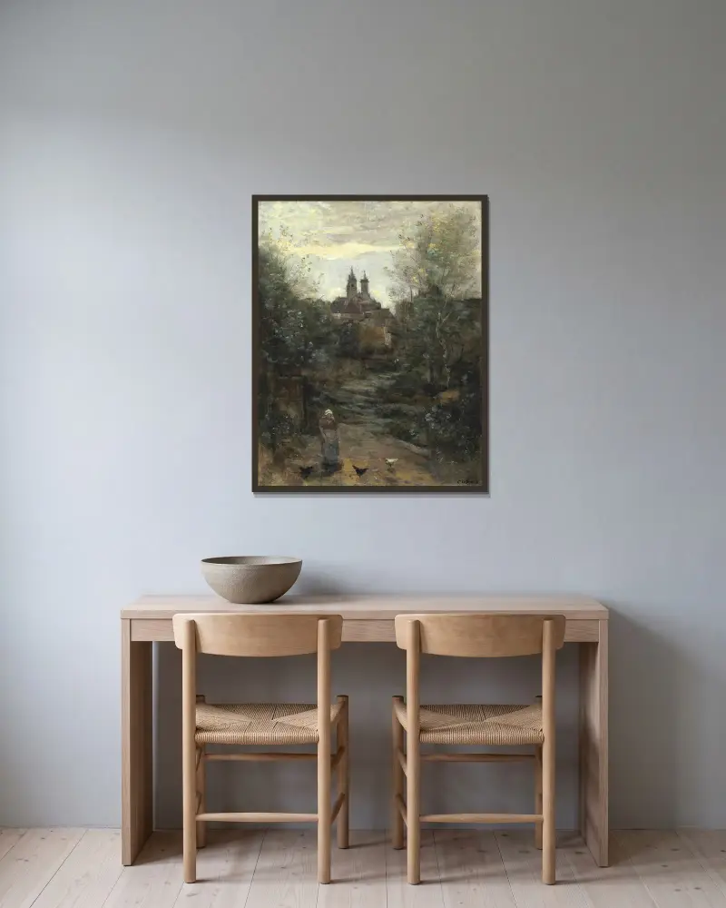 Semur, Le Chemin De L’église av Jean-Baptiste-Camille Corot inramad på en vägg