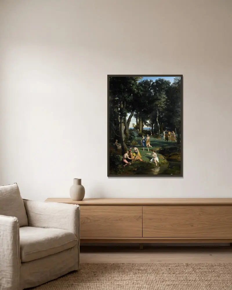 Silenus von Jean-Baptiste-Camille Corot gerahmt an einer Wand