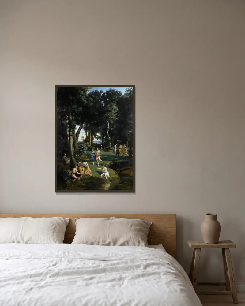 Silenus von Jean-Baptiste-Camille Corot gerahmt an einer Wand