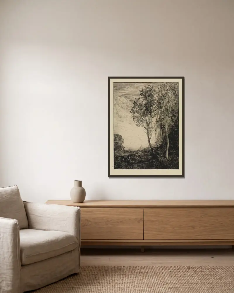Souvenir d´Italie av Jean-Baptiste-Camille Corot inramad på en vägg