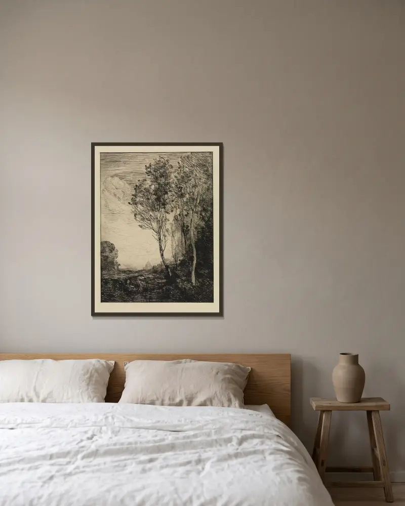 Souvenir d´Italie av Jean-Baptiste-Camille Corot inramad på en vägg