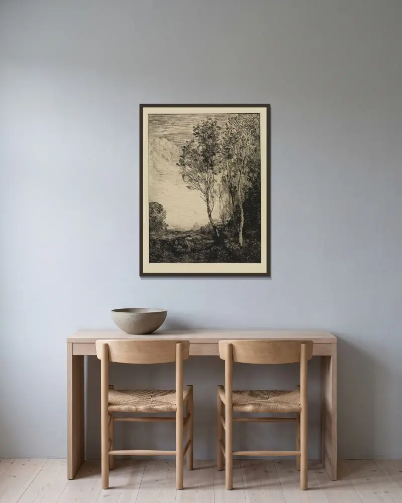 Souvenir d´Italie av Jean-Baptiste-Camille Corot inramad på en vägg