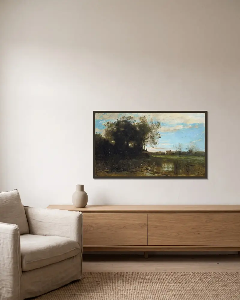Souvenir Des Dunes De Dunkerque av Jean-Baptiste-Camille Corot inramad på en vägg