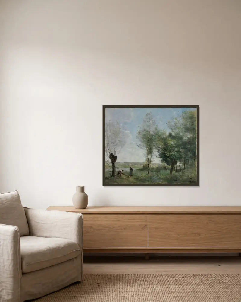 Souvenir of Coubron av Jean-Baptiste-Camille Corot inramad på en vägg