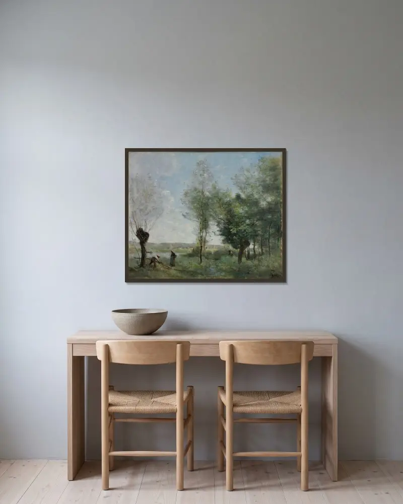 Souvenir of Coubron av Jean-Baptiste-Camille Corot inramad på en vägg