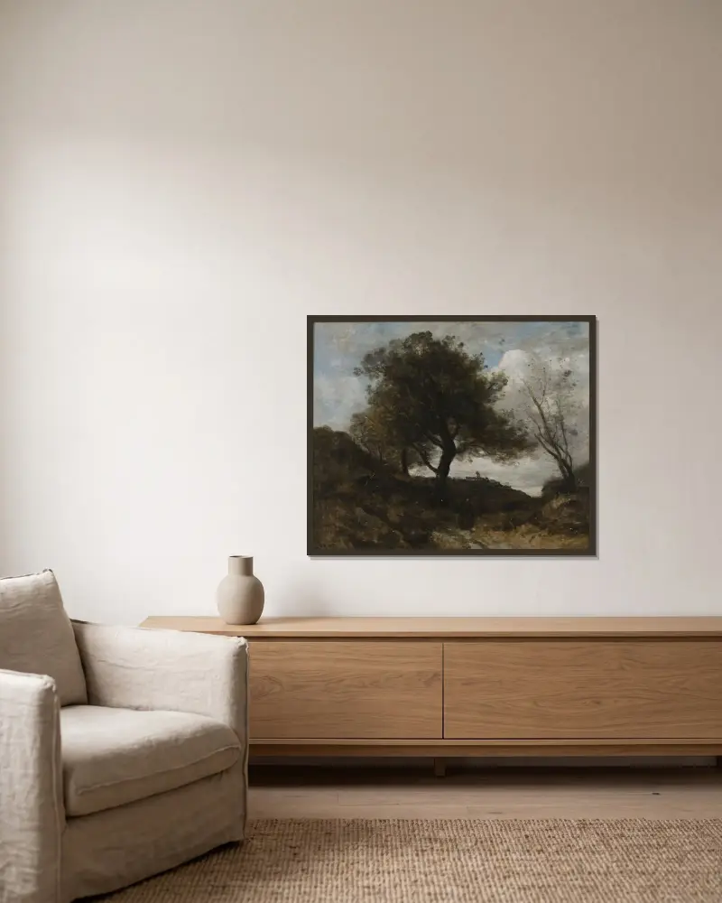 Souvenir of Normandy av Jean-Baptiste-Camille Corot inramad på en vägg