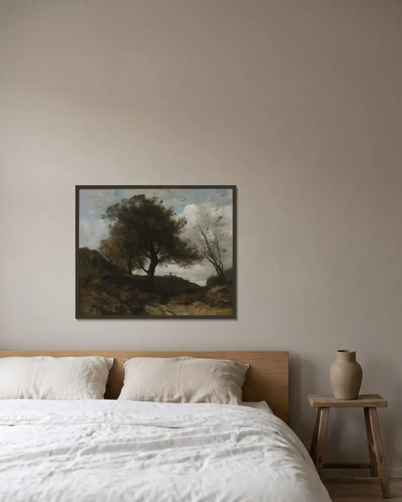 Souvenir of Normandy av Jean-Baptiste-Camille Corot inramad på en vägg