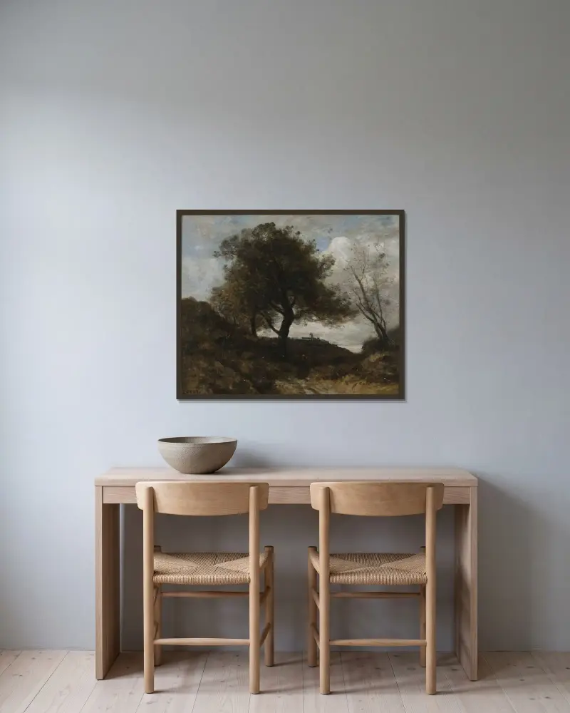 Souvenir of Normandy av Jean-Baptiste-Camille Corot inramad på en vägg