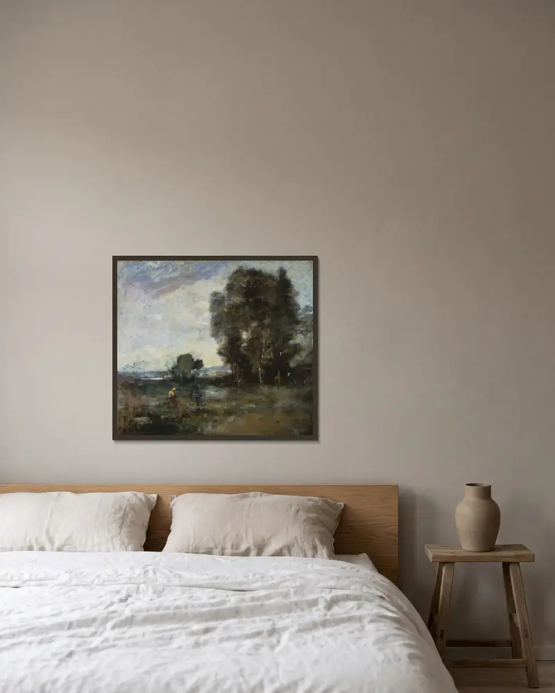 Sommerlandschaft von Jean-Baptiste-Camille Corot gerahmt an einer Wand