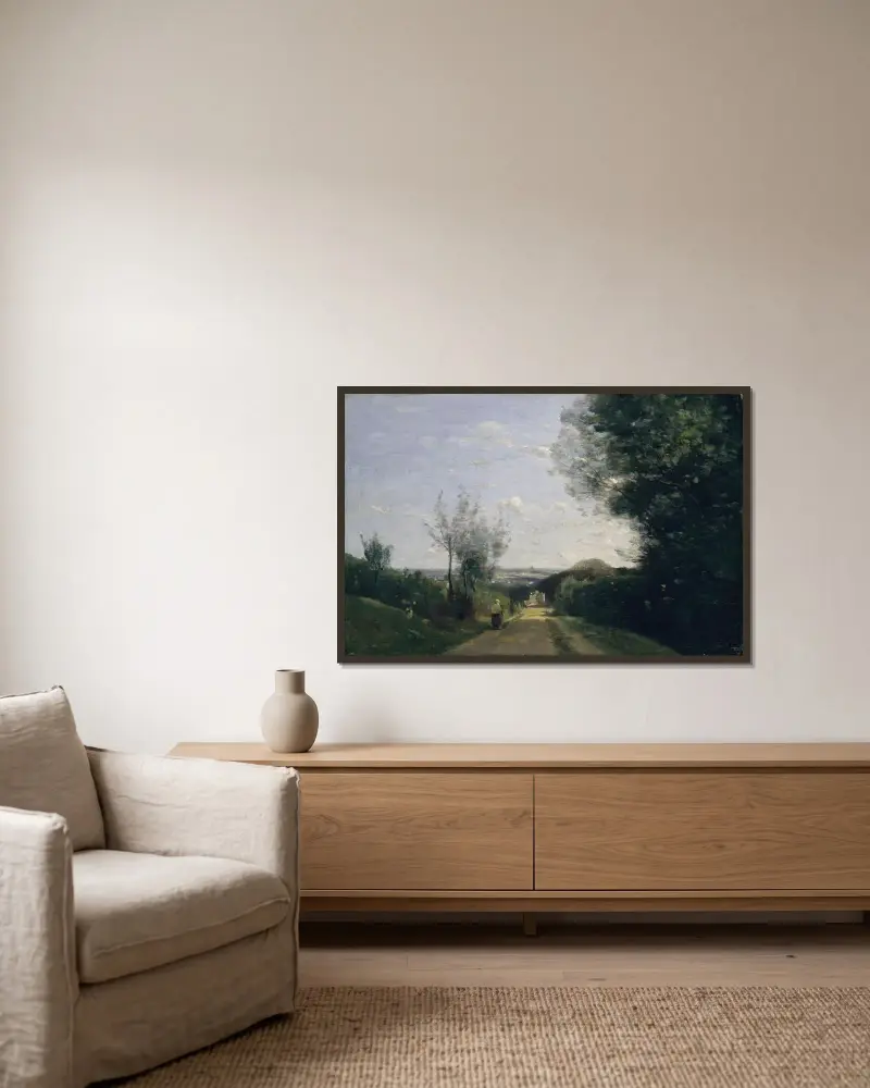 Die Umgebung von Paris von Jean-Baptiste-Camille Corot gerahmt an einer Wand