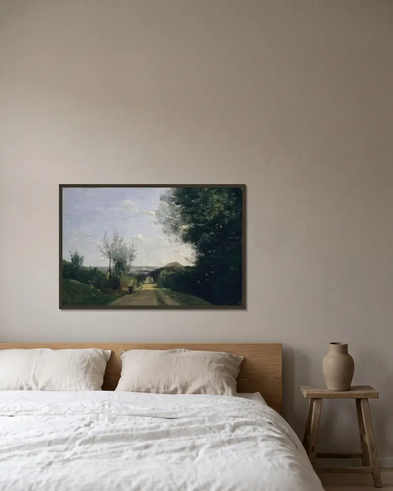 Die Umgebung von Paris von Jean-Baptiste-Camille Corot gerahmt an einer Wand