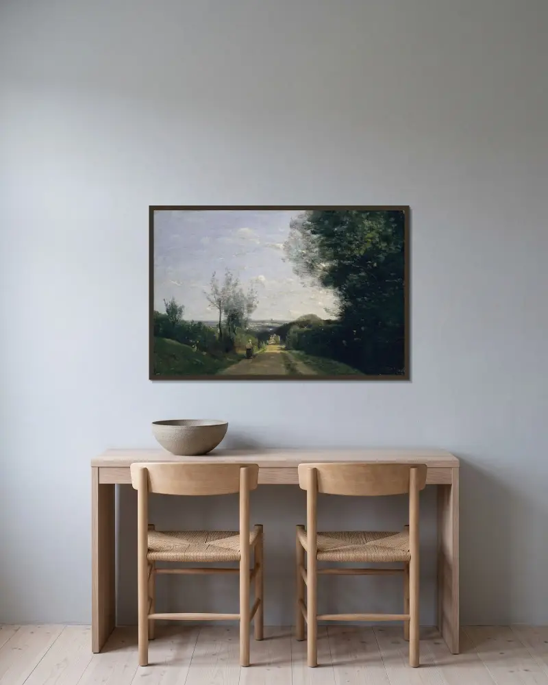 Die Umgebung von Paris von Jean-Baptiste-Camille Corot gerahmt an einer Wand