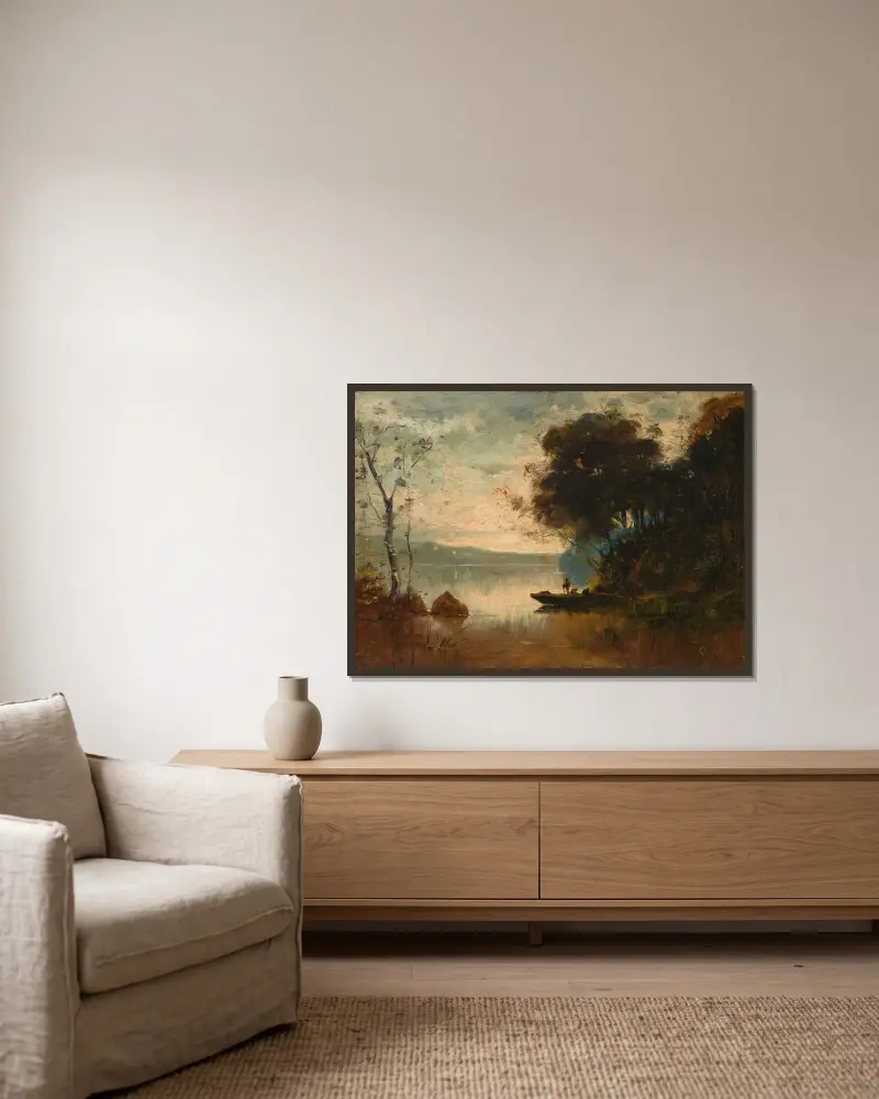 The Memory of Riva av Jean-Baptiste-Camille Corot inramad på en vägg