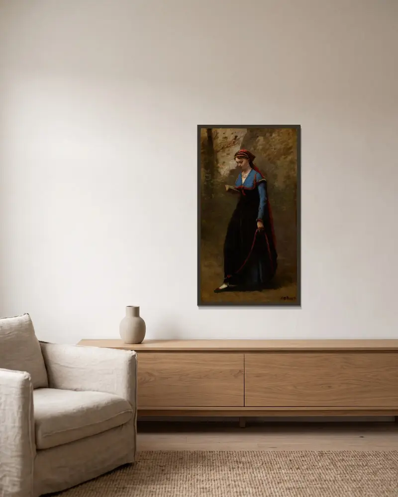 Čtenářka, Jean-Baptiste-Camille Corot v rámu na stěně