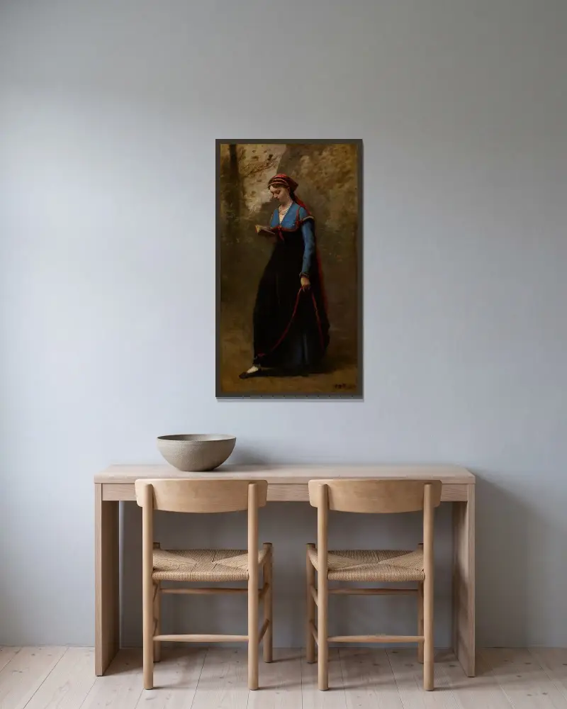 Čtenářka, Jean-Baptiste-Camille Corot v rámu na stěně