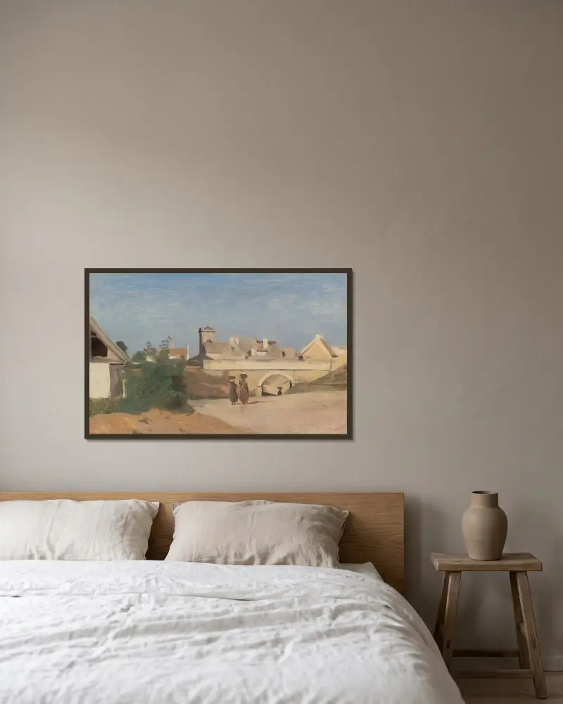 Un Faubourg De Ville av Jean-Baptiste-Camille Corot inramad på en vägg