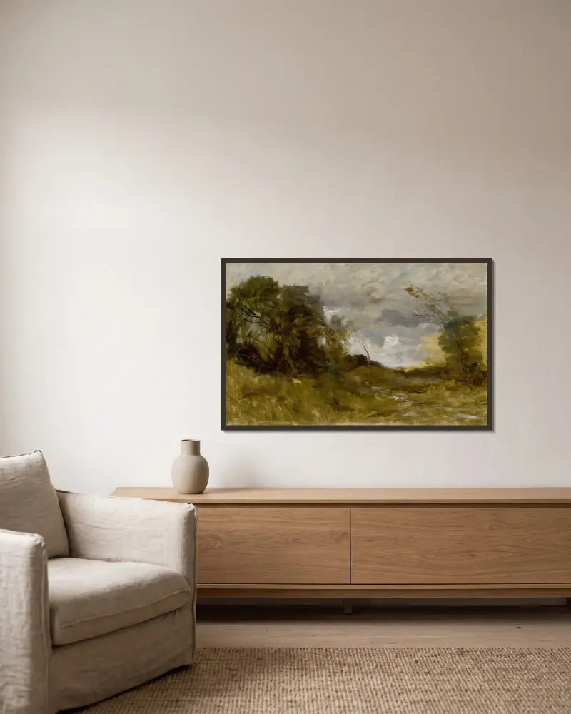 Einsames Tal von Jean-Baptiste-Camille Corot gerahmt an einer Wand