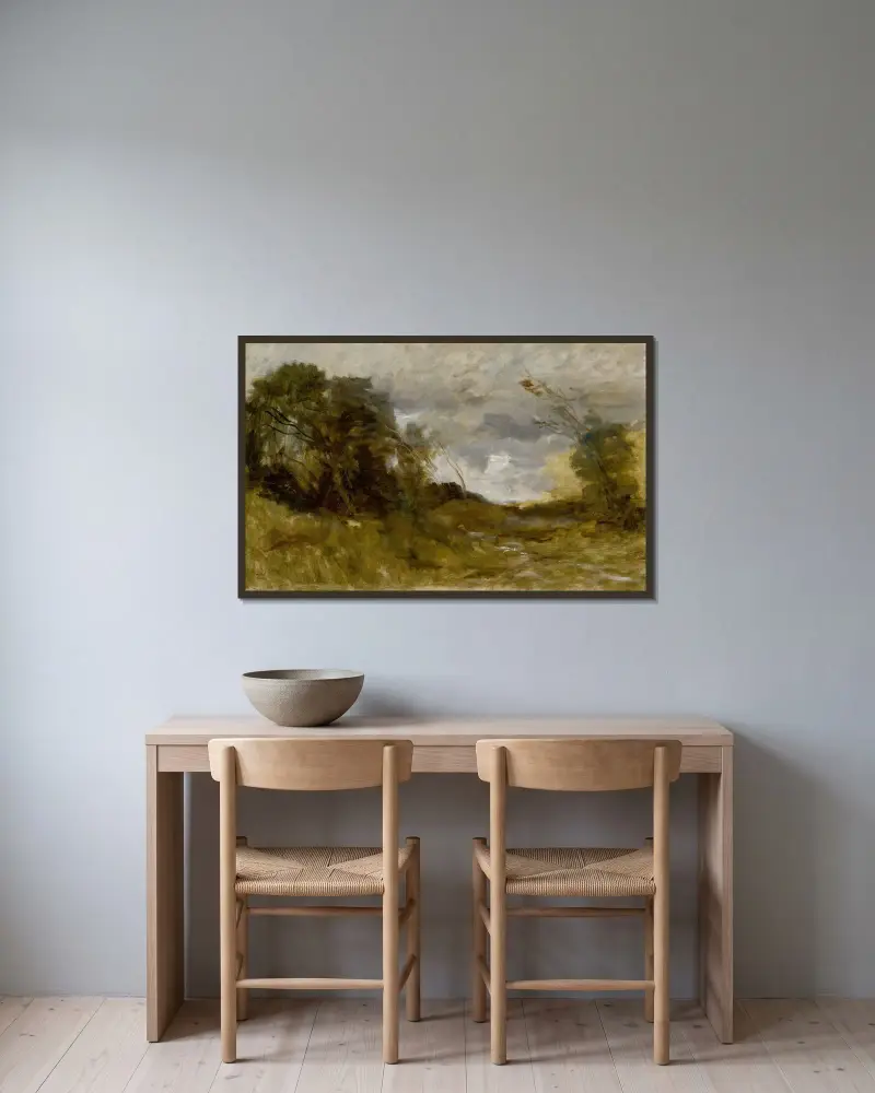 Einsames Tal von Jean-Baptiste-Camille Corot gerahmt an einer Wand
