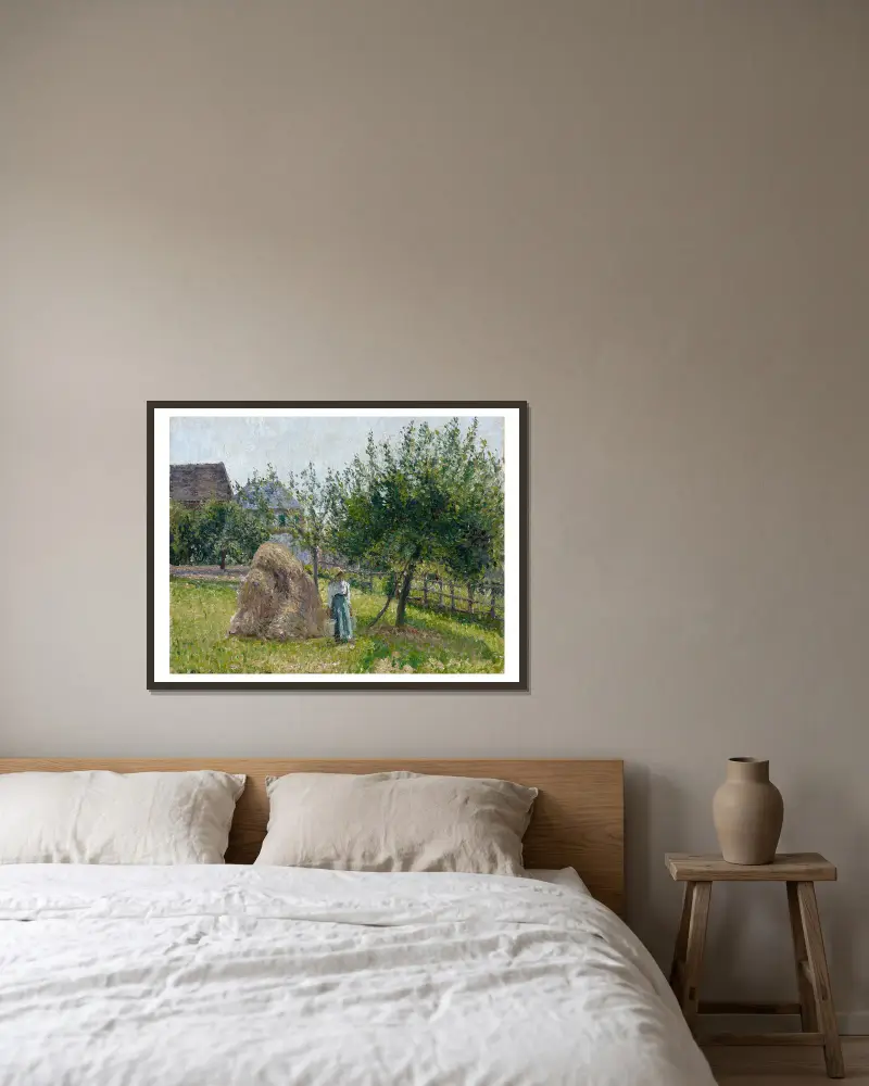 Apple Trees in Eragny, Sunny Morning av Camille Pissarro inramad på en vägg