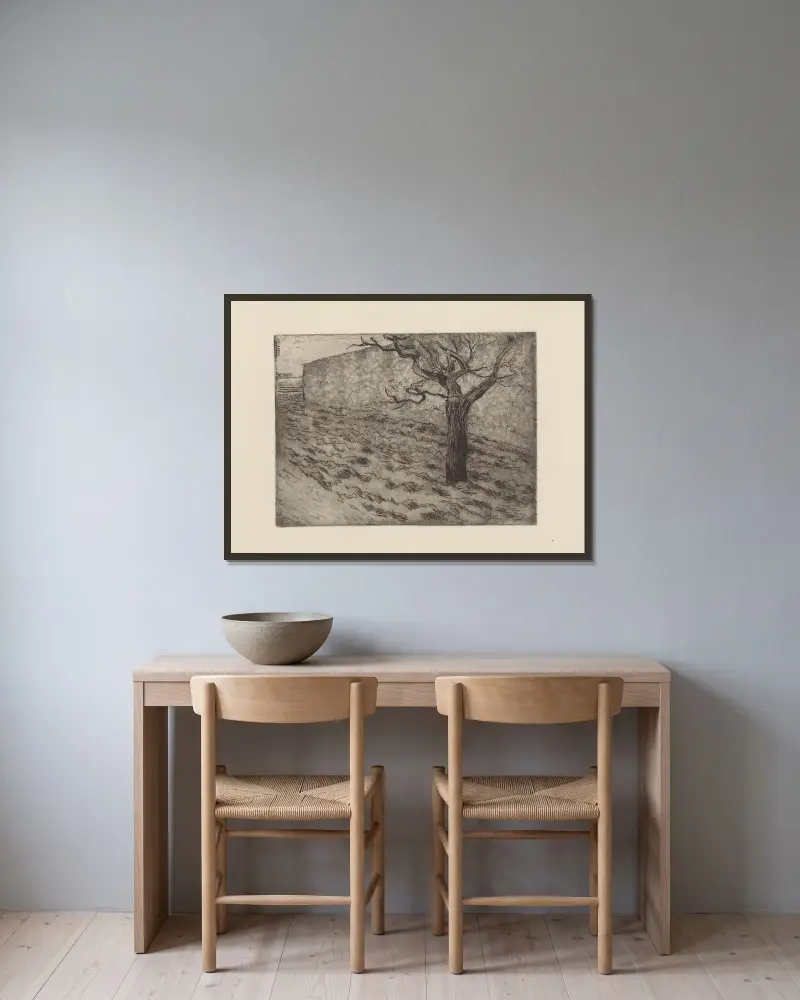 Arbre et terrain labouré av Camille Pissarro inramad på en vägg