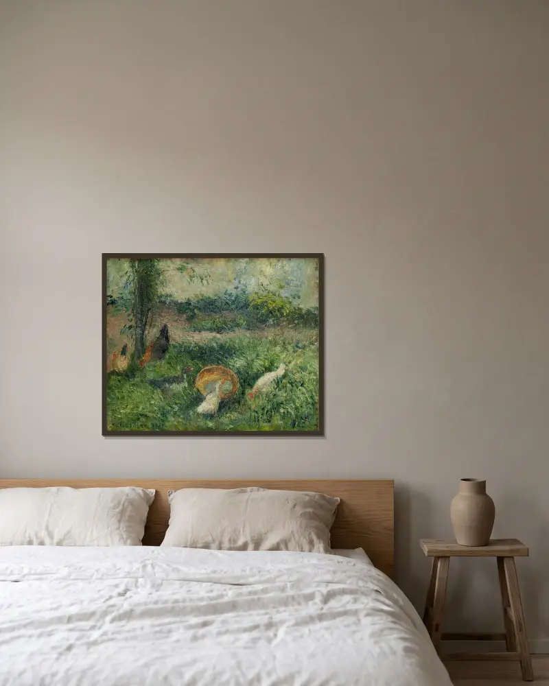 Basse-cour avec poules et canards av Camille Pissarro inramad på en vägg