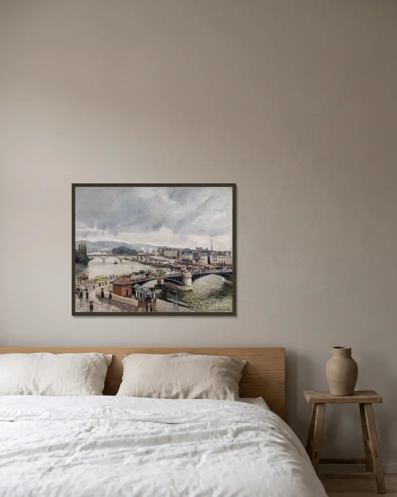 Blick auf die Grosse Brücke zu Rouen bei Regenstimmung av Camille Pissarro inramad på en vägg