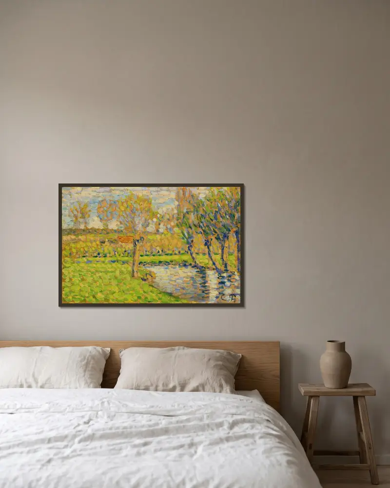 Bords De L’Epte À Éragny av Camille Pissarro inramad på en vägg