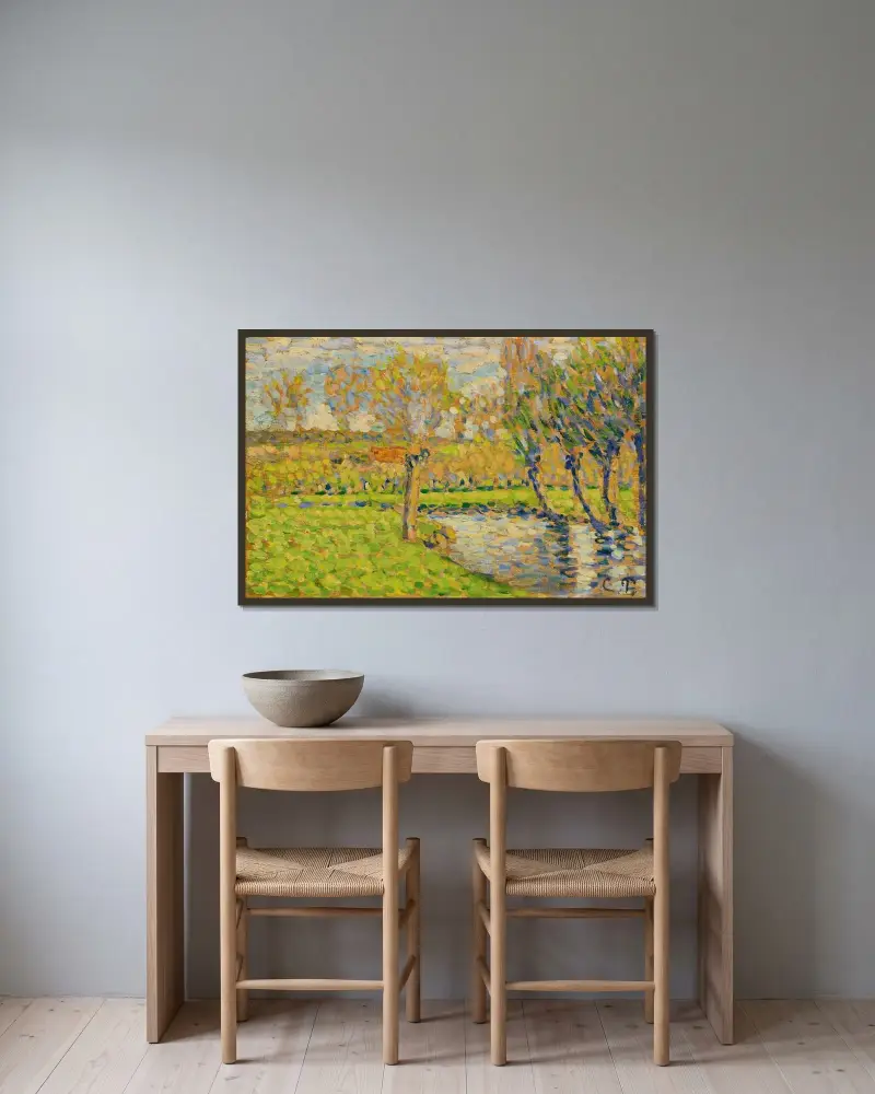 Bords De L’Epte À Éragny av Camille Pissarro inramad på en vägg