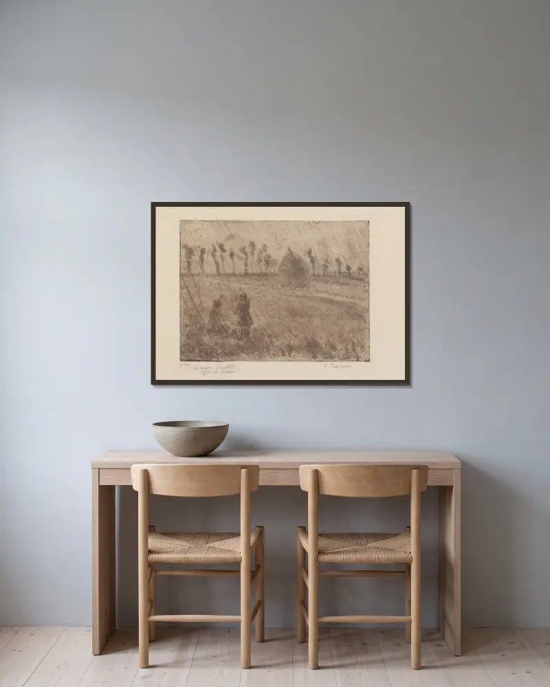 Effet de pluie av Camille Pissarro inramad på en vägg