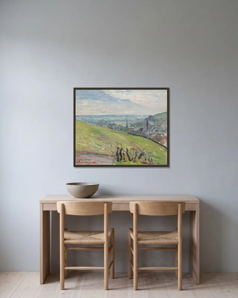 Umgebung von Rouen von Camille Pissarro gerahmt an einer Wand